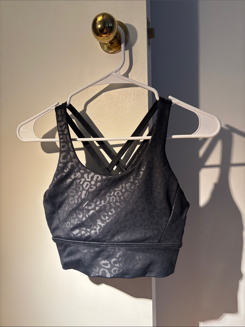 BuffBunny Black Leopard-Print Strappy Sports Bra